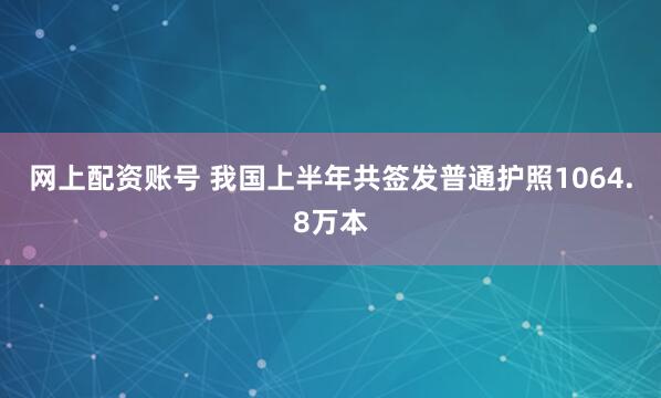网上配资账号 我国上半年共签发普通护照1064.8万本